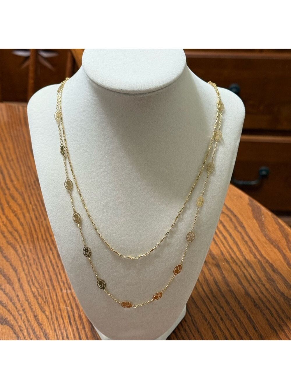 Gold-Tone Double Strand Long Necklace